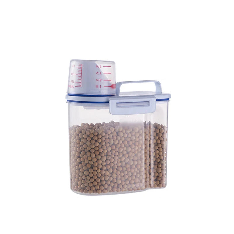 1.5kg/2kg Dog Cat Food Pail Plastic Storage Tank with Measuring Cup Container Moisture-proof Sealed Jar Pet Supplies Accessories
