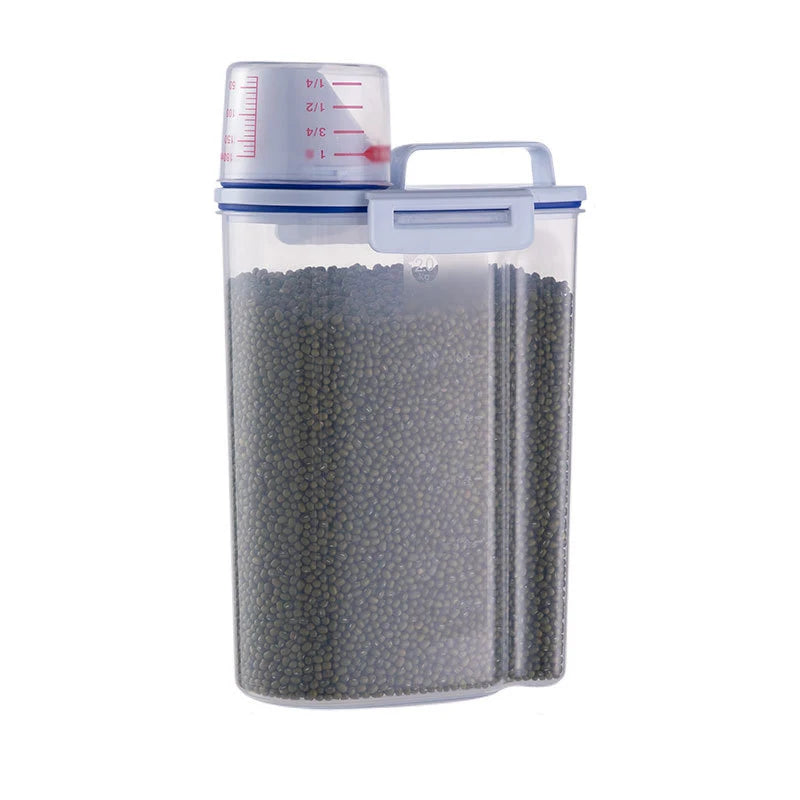 1.5kg/2kg Dog Cat Food Pail Plastic Storage Tank with Measuring Cup Container Moisture-proof Sealed Jar Pet Supplies Accessories
