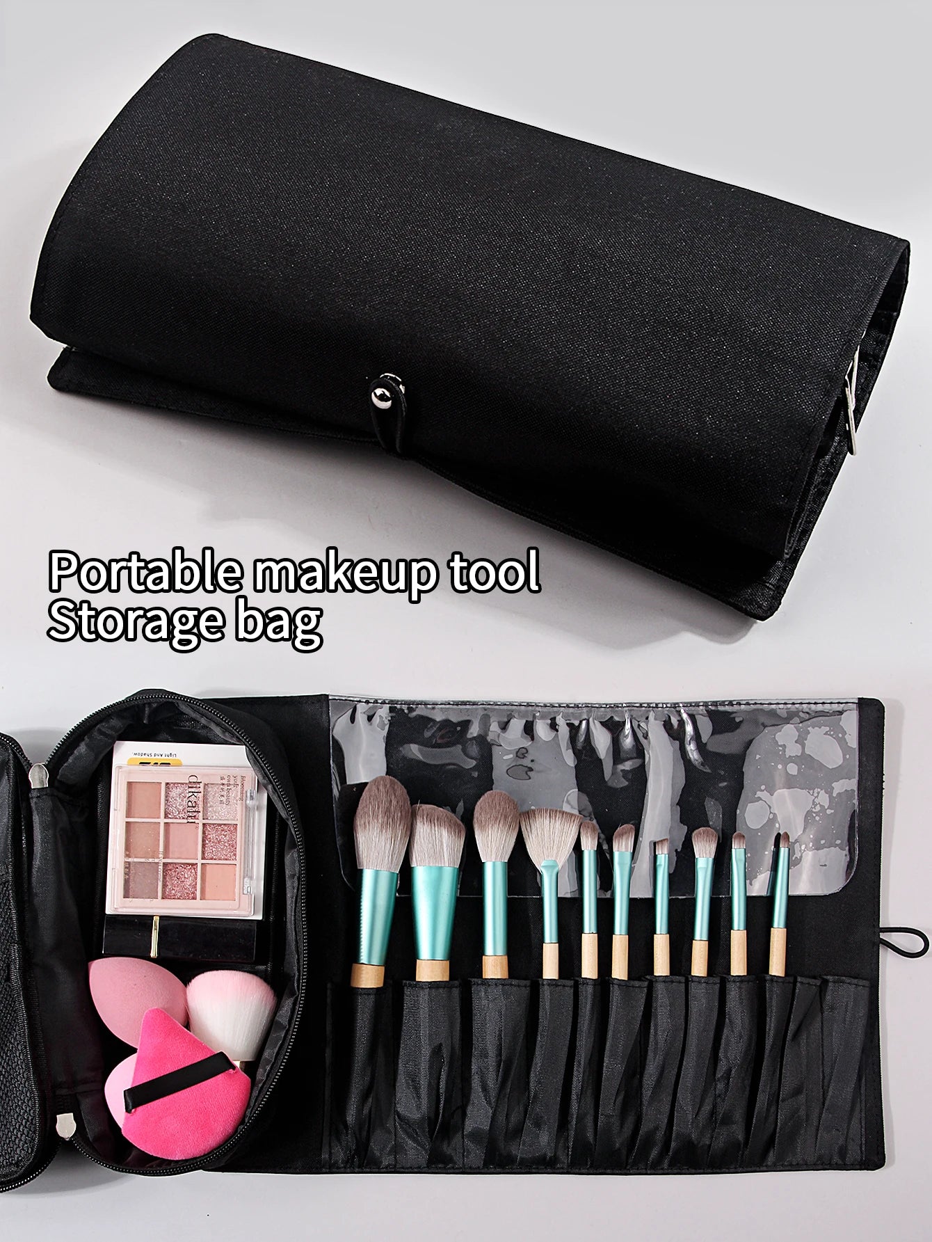 1Pcs Makeup Bag Women's Cosmetic Brush Bag Travel Organizer Makeup Brushes Fold Tools Rolling Bags Waterproof Nylon Makeup Case