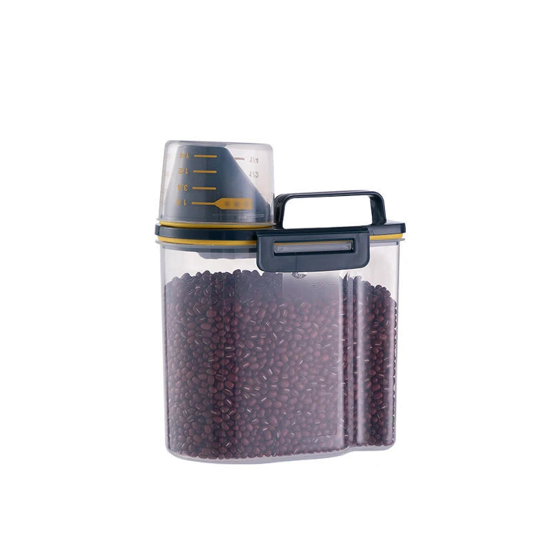 1.5kg/2kg Dog Cat Food Pail Plastic Storage Tank with Measuring Cup Container Moisture-proof Sealed Jar Pet Supplies Accessories