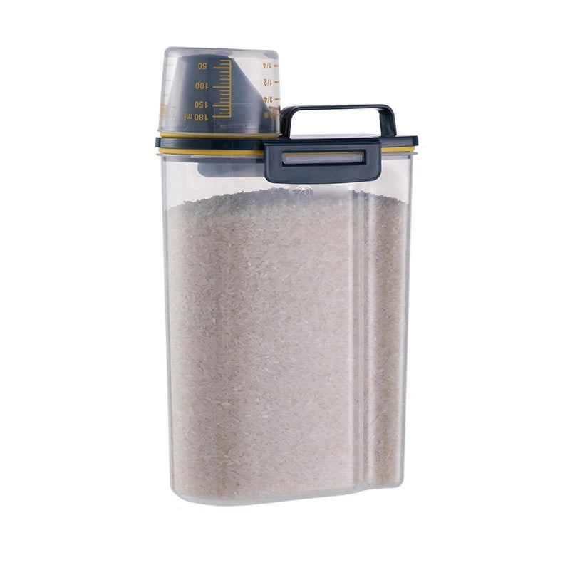 1.5kg/2kg Dog Cat Food Pail Plastic Storage Tank with Measuring Cup Container Moisture-proof Sealed Jar Pet Supplies Accessories