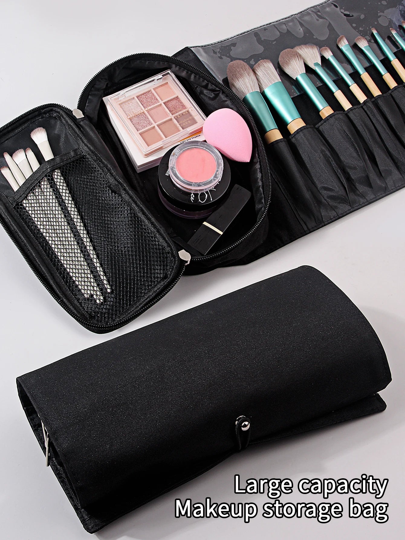 1Pcs Makeup Bag Women's Cosmetic Brush Bag Travel Organizer Makeup Brushes Fold Tools Rolling Bags Waterproof Nylon Makeup Case