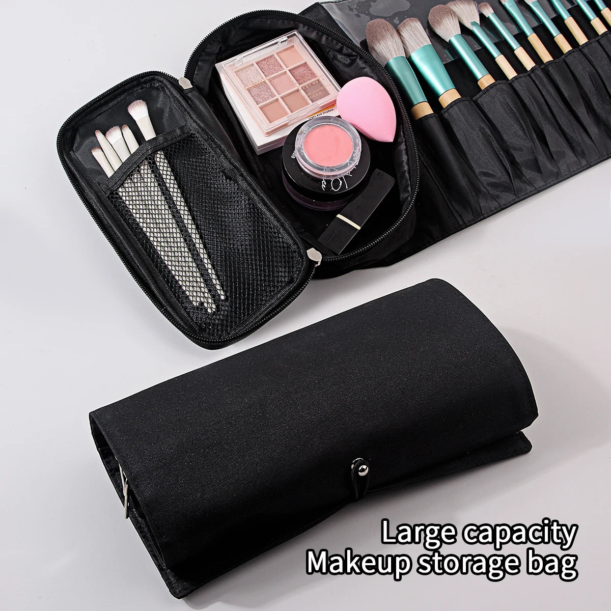 1Pcs Makeup Bag Women's Cosmetic Brush Bag Travel Organizer Makeup Brushes Fold Tools Rolling Bags Waterproof Nylon Makeup Case