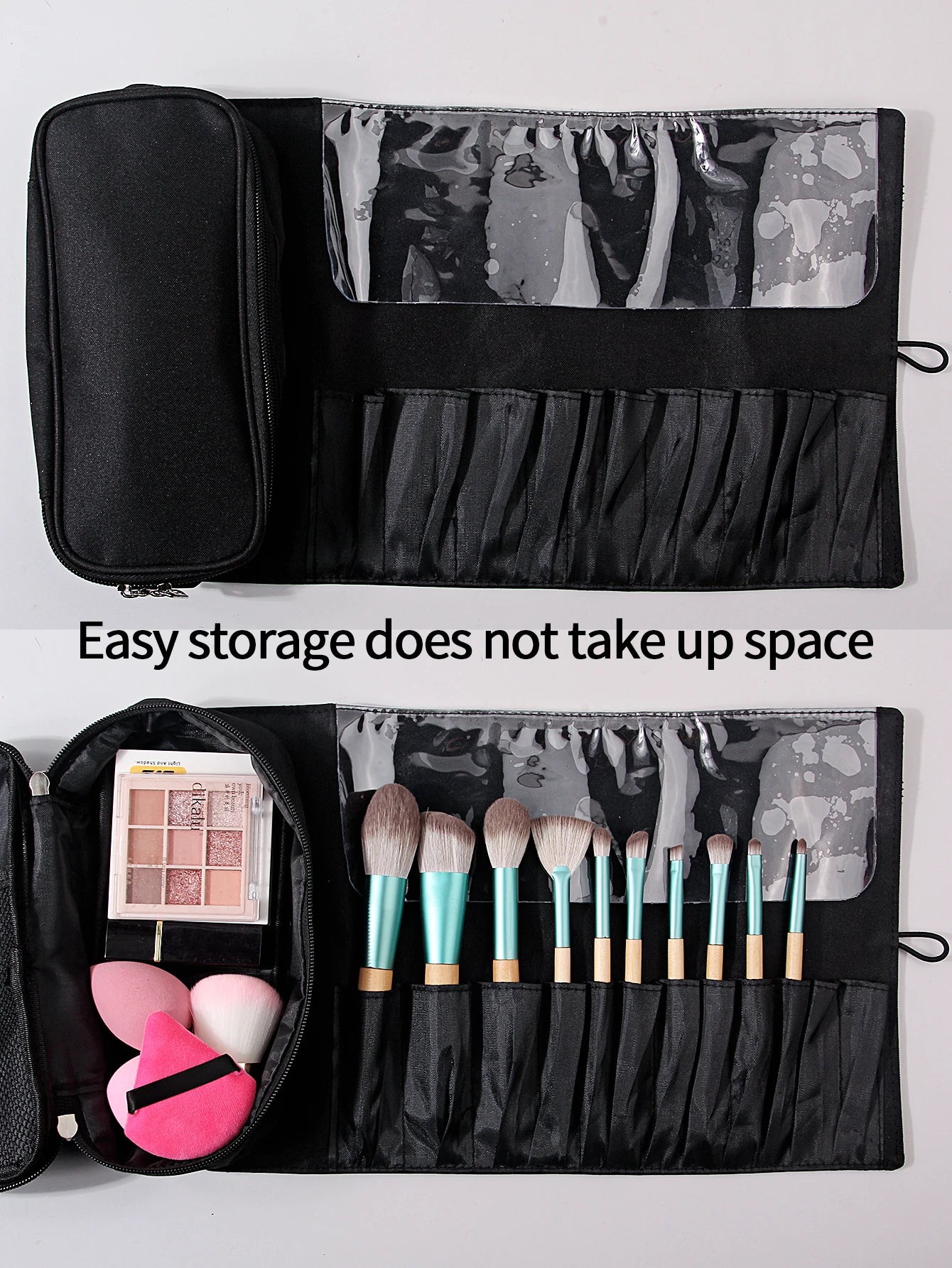 1Pcs Makeup Bag Women's Cosmetic Brush Bag Travel Organizer Makeup Brushes Fold Tools Rolling Bags Waterproof Nylon Makeup Case
